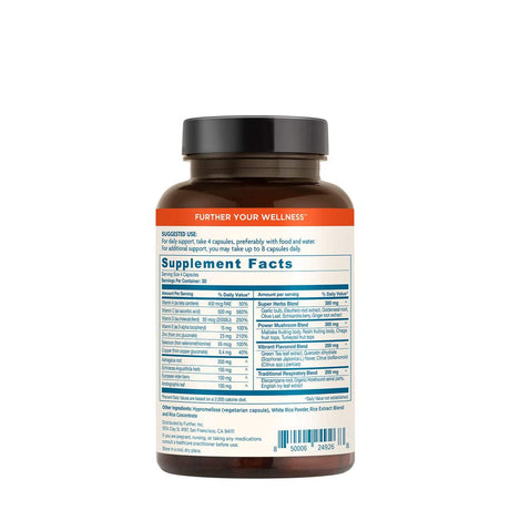 Further Food Ultimate Immune Support Vitamin C, D, E and Zinc + Natural Immunity Booster Multivitamin Herbal Supplement Elderberry & Echinacea, Daily Immune Defense & Antioxidant Support.