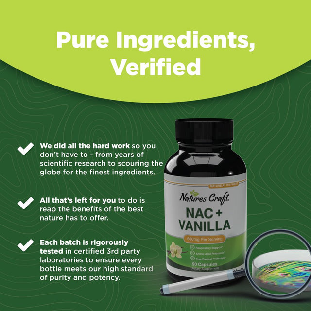 NAC Pills 600Mg per Serving with Vanilla - High Absorption Non Smelly N-Acetyl Cysteine NAC Supplement Capsules Nature'S Craft - Glutathione Precursor for Lung Health Immune Boost and Liver Support