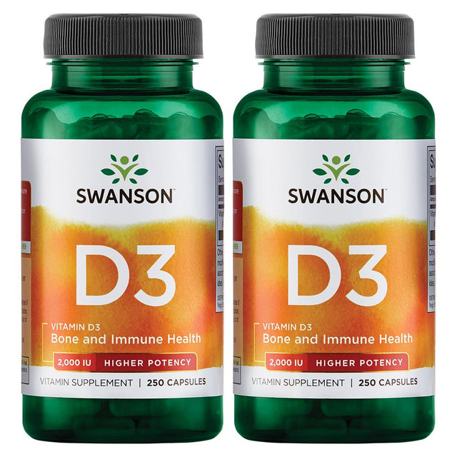 Swanson Vitamin D3 - Higher Potency 2,000 Iu (50 Mcg) 250 Caps 2 Pack