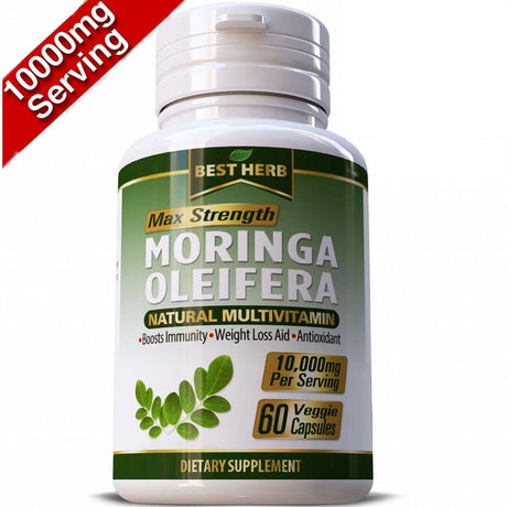 Moringa Oleifera Natural Multi-Vitamin 10:1 Leaf Extract Boosts Immune System Capsules