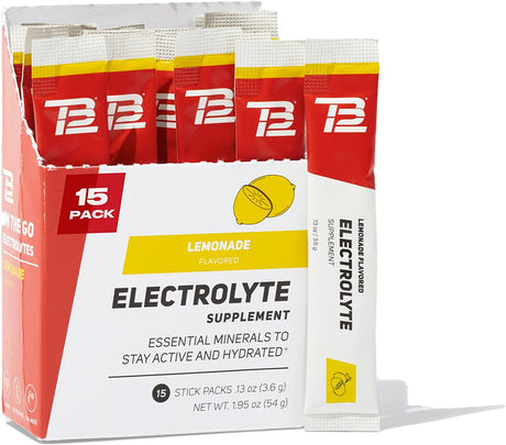 TB12 Electrolyte Supplement Powder for Fast Hydration by Tom Brady - Natural, Easy to Mix Powder. Low Sugar, Low Calorie, Dairy Free, Vegan. Magnesium, Sodium, Potassium, Zinc. (Lemon Flavor)