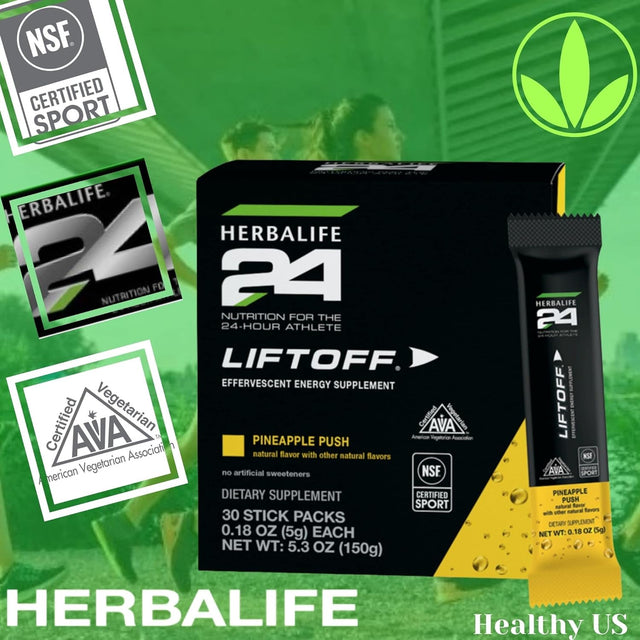 HERBALIFE24 Liftoff: Pineapple Push (30 Stick Packs) Nutrition for the 24-Hour Athlete, Energy Supplement, Natural Flavor with Other Natural Flavors, Certified for Sport, Certified Vegetarian