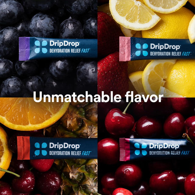 Dripdrop Hydration - Electrolyte Powder Packets - Grape, Fruit Punch, Strawberry Lemonade, Cherry - 32 Count