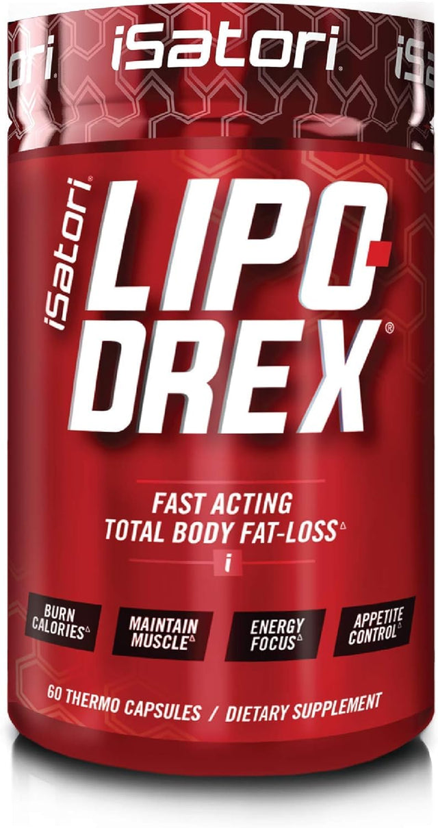 Isatori Lipo-Drex Fat Loss Thermogenic Formula - Fast Acting Weight Loss -Appetite Suppressant (60 Capsules) L-Carnitine Liquid Fat Burner and Metabolism Activator- Mixed Berry (32 Servings)