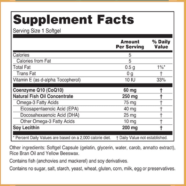 Coq10 with Omega-3 Fish Oil - 60 Softgels