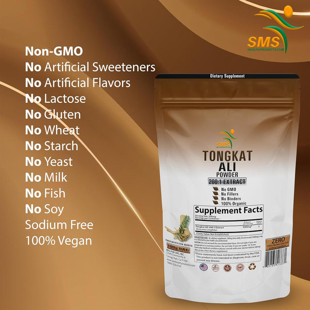 Tongkat Ali (Longjack) Extract 200:1 Concentrate Powder Maximum Strength by SMS, 100 Grams, Premium Longjack Supplement for Men and Women, Vegan