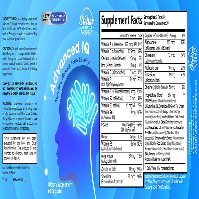 4 Pack - Advanced IQ Cognitive Support - Brain Booster Memory Supplement 60CT X4