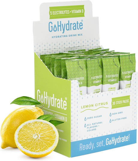 Electrolyte Hydration Drink Mix with Vitamin D, Non GMO Electrolyte Powder Hydration Pack, Lemon Citrus and Grapes Hydration Powder Packets - Gohydrate