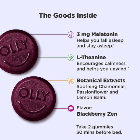 OLLY Sleep Gummy Supplement, 3Mg Melatonin, L Theanine, Chamomile, Blackberry, 50 Ct