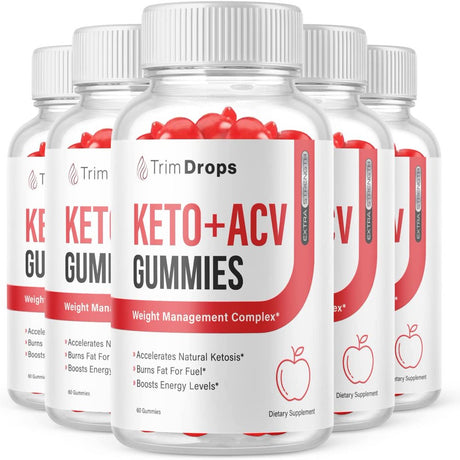 (5 Pack) Trim Drops Keto ACV Gummies - Supplement for Weight Loss - Energy & Focus Boosting Dietary Supplements for Weight Management & Metabolism - Fat Burn - 300 Gummies