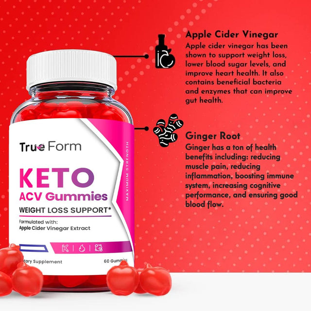 (1 Pack) True Form Keto ACV Gummies - Energy & Focus Boosting Dietary Supplements for Weight Management & Metabolism - Fat Burn - 60 Gummies