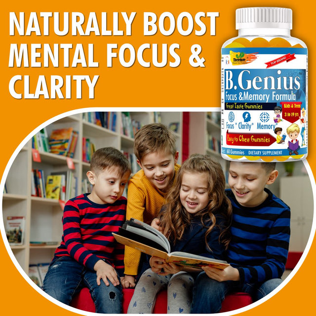 B.Genius Brain Booster Supplement & Brain Support Gummy Vitamins for Kids & Teens, Focus Gummies for Kids