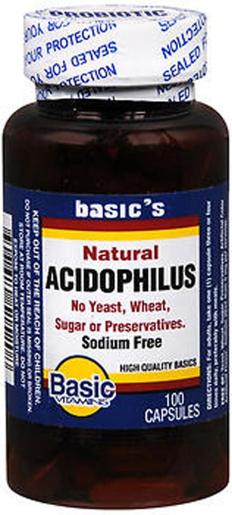 Basic Vitamins Natural Acidophilus Capsules, 100 Count