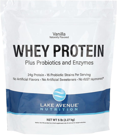 Lake Avenue Whey Protein + Probiotics, Vanilla Flavor, 5 Lb (2.27 Kg), Nutrition