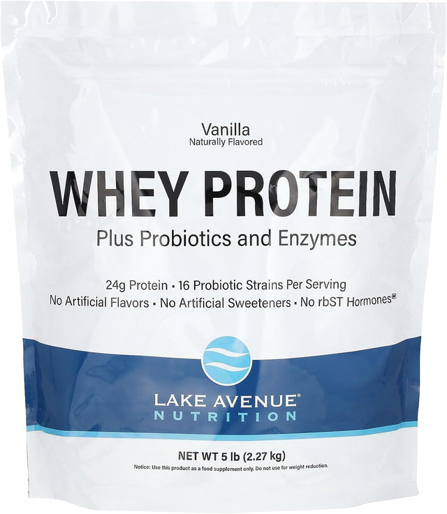 Lake Avenue Whey Protein + Probiotics, Vanilla Flavor, 5 Lb (2.27 Kg), Nutrition