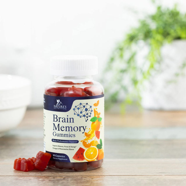 Brain Supplement Gummy for Memory, Focus & Concentration Support Gummies plus Nootropics, Phosphatidylserine & Vitamins B6 & B12 - Nature'S Caffeine Free Nootropic for Brain Health - 60 Gummies