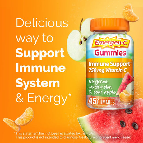 Emergen-C Vitamin C Gummies, Dietary Supplement for Immune Support, Tangerine, Watermelon and Sour Apple Flavor - 45 Count X 2 (Pack of 2)