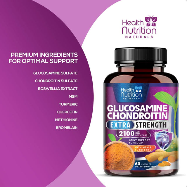 Glucosamine Chondroitin MSM Turmeric Boswellia - Joint Support Supplement for Joint Health and Joint Function Support - Glucosamine Sulfate Mobility Formula - Gluten Free and Non-Gmo - 60 Capsules