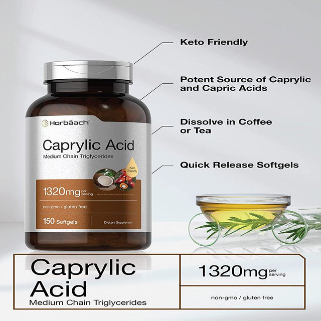 Caprylic Acid 1320 Mg | 150 Softgel Capsules | from MCT Oil | by Horbaach