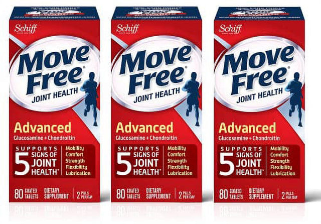 Move Free Triple Strength Glucosamine Chondroitin and Hyaluronic Acid Joint Supplement, 80 Count- 3 Packs