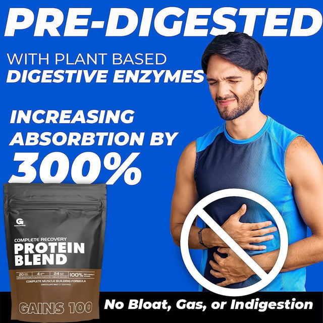 Gains 100 Pre-Digested Protein Recovery Formula, Whey Protein, Chocolate Malt, Balanced Macronutrient Formula with 100% RDA Vitamins & Minerals from Whole Foods 4.96 Lbs