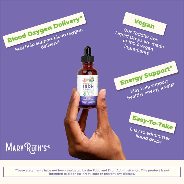 Maryruth'S | USDA Organic Iron Liquid Drops for Children Ages 1-3 | Liquid Iron Supplement | Grape Flavor | Vegan, Non-Gmo | 2 Fl Oz / 60Ml