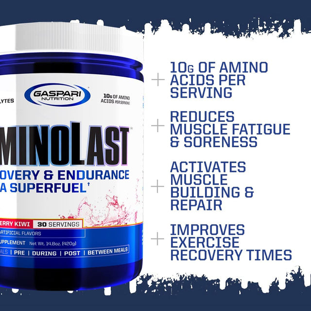 Gaspari Nutrition: Aminolast, Muscle Recovery and Endurance BCAA Fuel, Enhances Recovery & Replenishes Electrolytes, 30 Servings (Peach Raspberry)