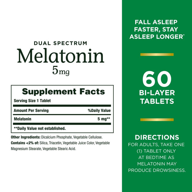 Nature’S Bounty Melatonin 5Mg Quick & Extended Release Tablets, Sleep Aid, 60 Ct