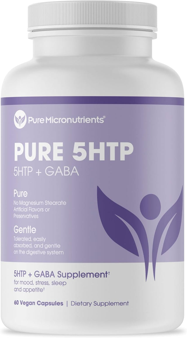 Pure 5-HTP (5-Hydroxytryptophan) plus GABA Supplement - for Sleep, Mood & Stress Management - 60 Veggie Caps