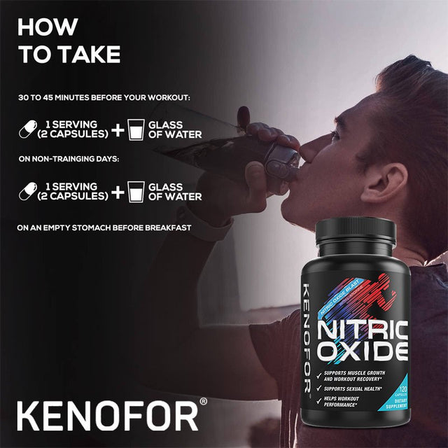 KENOFOR Ultra Strength Nitric Oxide Supplement Capsules, L-Arginine 3X Strength - Advanced Muscle Support Nitrate Booster for Increased Intensity of Strength and Energy Training