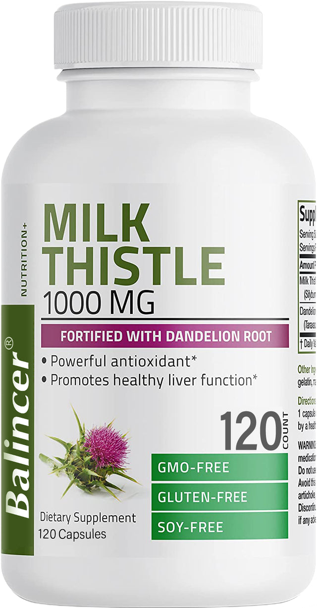 Balincer Milk Thistle 1000Mg Silymarin Marianum & Dandelion Root Liver Health Support 60/120 Capsules-120Capsules