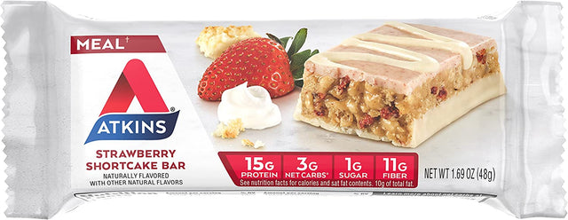 Atkins Strawberry Shortcake Protein Meal Bar, High Fiber, 1G Sugar, 3G Net Carb Meal Replacement, Keto Friendly, 30 Count