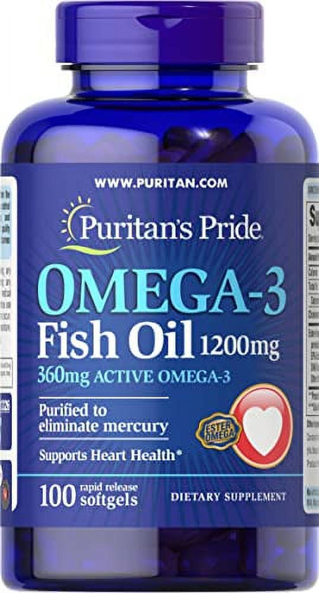 Omega-3 Fish Oil, 1200 Mg, Supports Heart Health and Healthy Circulation, 100 Count, by Puritan'Spride