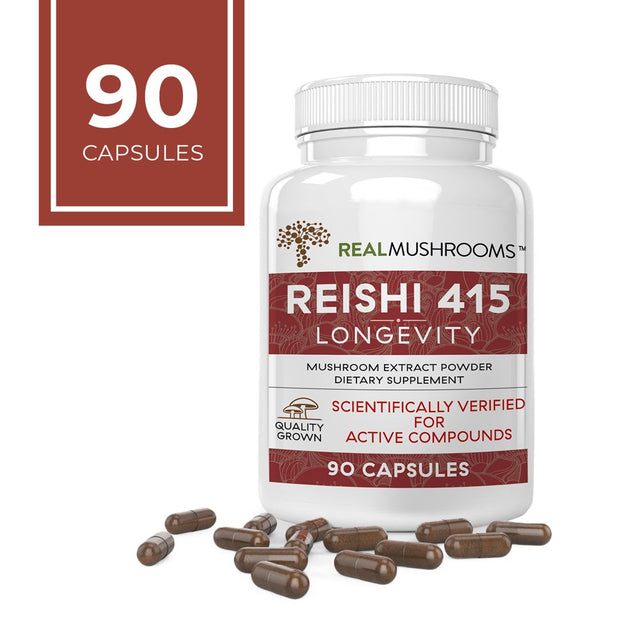 Real Mushrooms Reishi Mushroom Capsules for Longevity (90Ct) Vegan, Non-Gmo Reishi Extract, Reishi Mushroom Supplement for Relaxation, Better Sleep, Overall Wellness, Also Safe for Pets