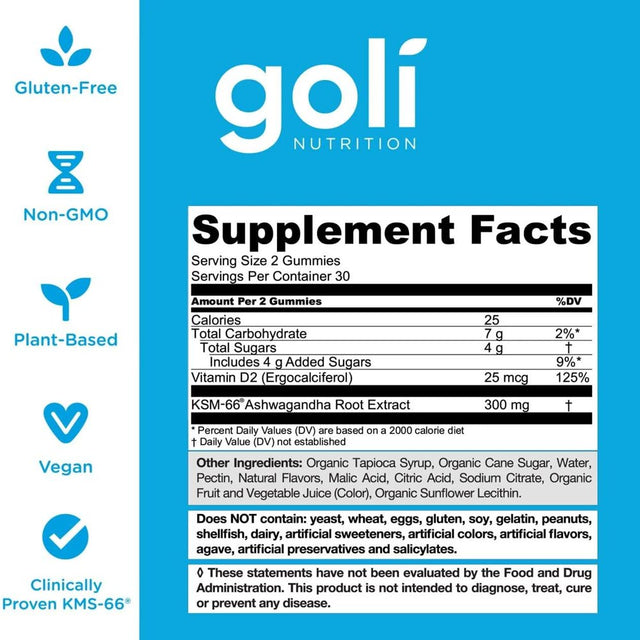 Goli Nutrition Ashwagandha Gummies, 120 Count, Mixed Berry