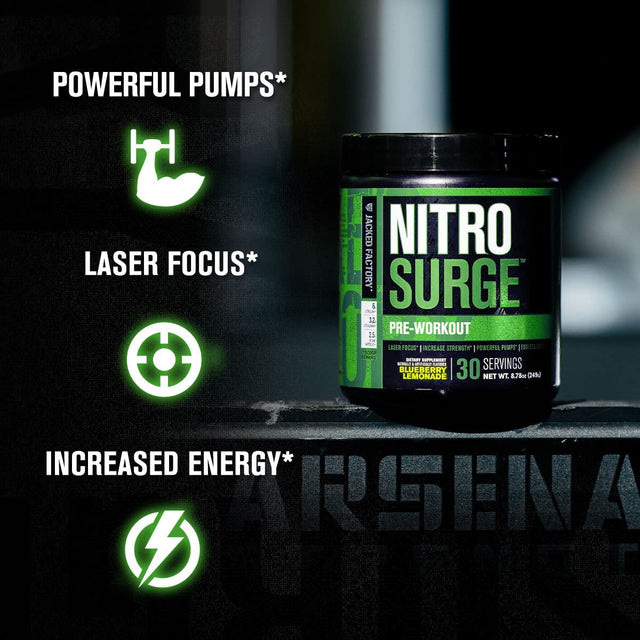 Jacked Factory Nitrosurge Pre Workout, EAA Surge Essential Amino Acids, Growth Surge Post Workout Muscle Builder Bundle