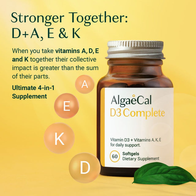 Algaecal D3 Complete - Vitamin D3 + Vitamin K2, Vitamin E, and Vitamin a , 60 Softgels