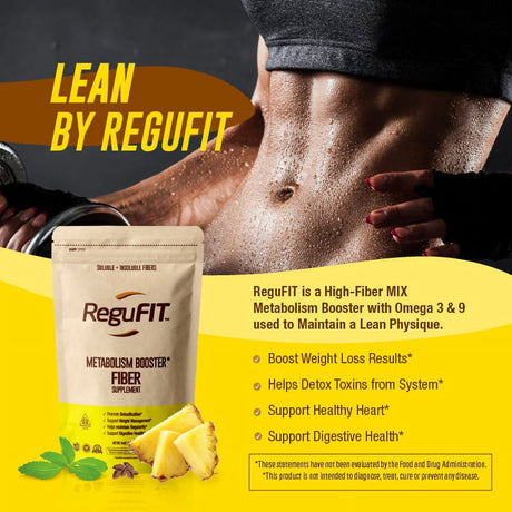 Regufit Daily Fiber Metabolism Booster Supplement for Weight Loss and Digestive Health Support Soluble Prebiotic and Insoluble Fiber Powder, 1 Lb. 16 Oz, Pineapple Flavor, Kosher