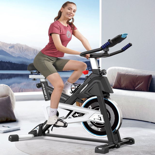 Pooboo Magnetic Exercise Bike Indoor Bluetooth Cycling Bike Home Cardio Workout Stationary Bike 45Lbs Heavy-Duty Flywheel Quiet Belt Drive