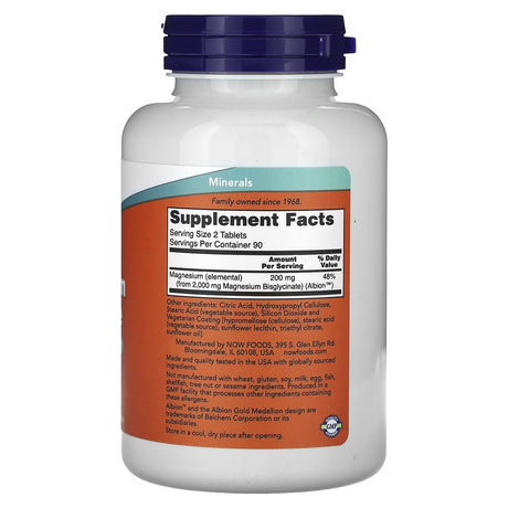 NOW Foods Magnesium Glycinate, 180 Tablets