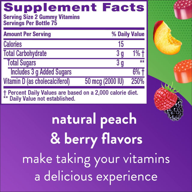 Vitafusion Vitamin D3 Gummy Vitamins, Peach, Blackberry and Strawberry Flavored, 150 Count