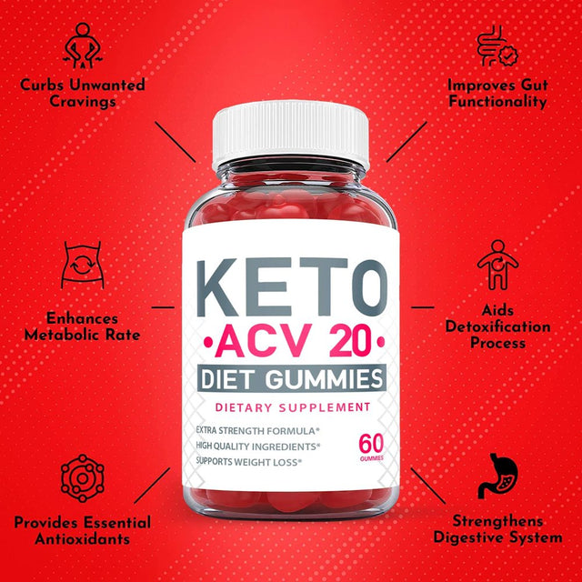 (1 Pack) Keto ACV 20 Gummies - Supplement for Weight Loss - Energy & Focus Boosting Dietary Supplements for Weight Management & Metabolism - Fat Burn - 60 Gummies