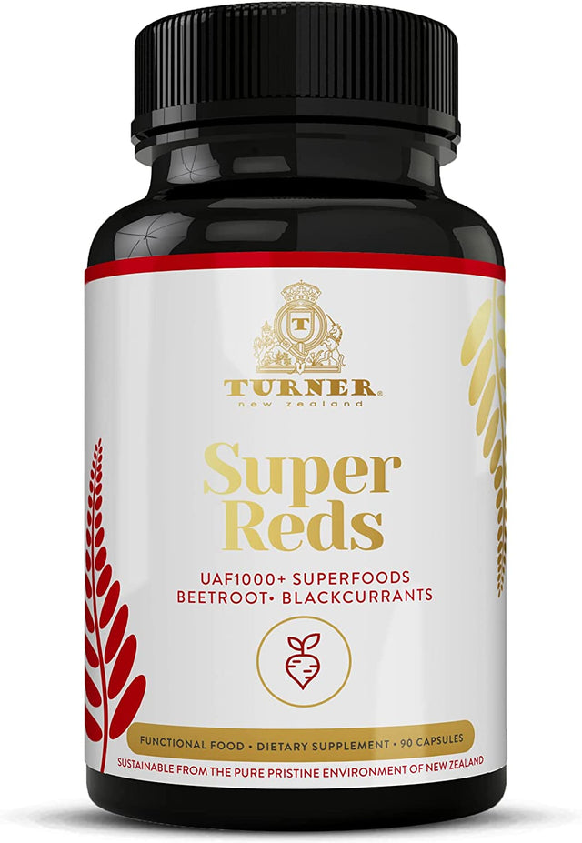 TURNER Super Reds Capsules with UAF1000+, New Zealand Red Superfood Energy, Essential Veggies, Antioxidants, Enzymes, Cleanse, 90 Capsules, 1 Bottle