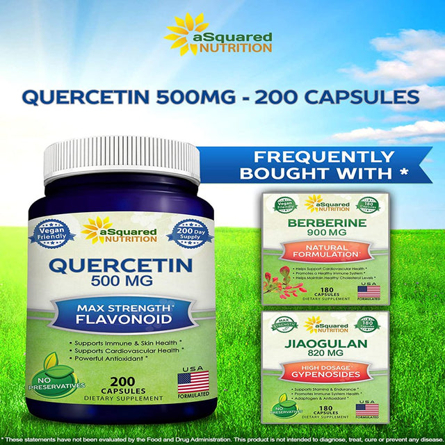 Quercetin 500Mg Supplement - 200 Capsules - Quercetin Dihydrate to Support Cardiovascular Health - Max Strength Powder Complex Pills to Help Improve Anti-Inflammatory & Immune Response