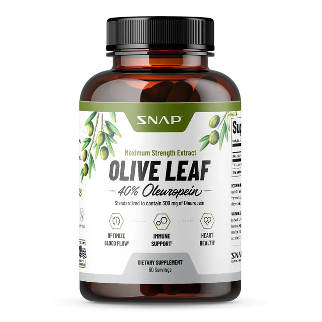 Snap Supplements Olive Leaf Extract Capsules - 40% Oleuropein Heart Health - 60 Count