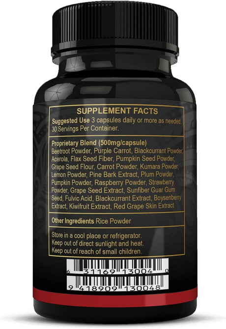 FREZZOR Super Reds Capsules with UAF1000+, All-Natural New Zealand Red Superfood Energy, Essential Red Fruits Veggies& Beets, Antioxidants, Enzymes, Energy Supplements, 540 Capsules, 6 Bottles