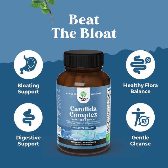 Candida Complex with Digestive Enzymes - Nature'S Craft Candida Support Complex 90Ct Capsules - Digestive Enzyme Formula with Probiotics & Oregano Leaf Extract