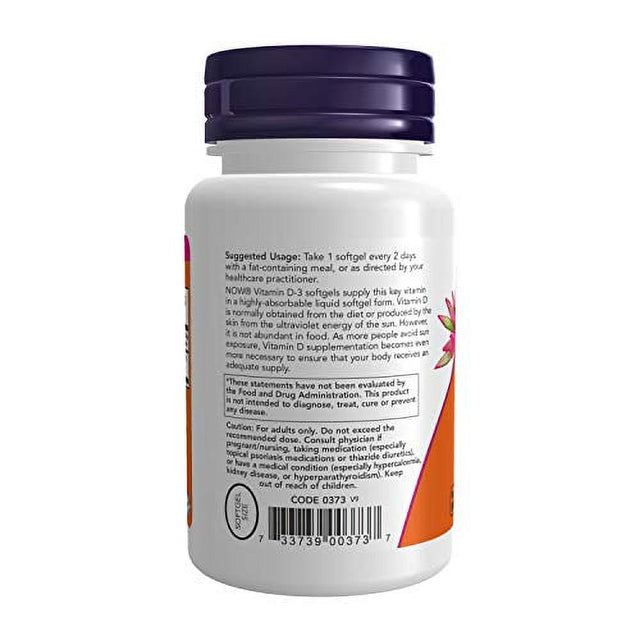 NOW Foods Supplements, Vitamin D-3 5,000 IU, High Potency, Structural Support*, 240 Softgels