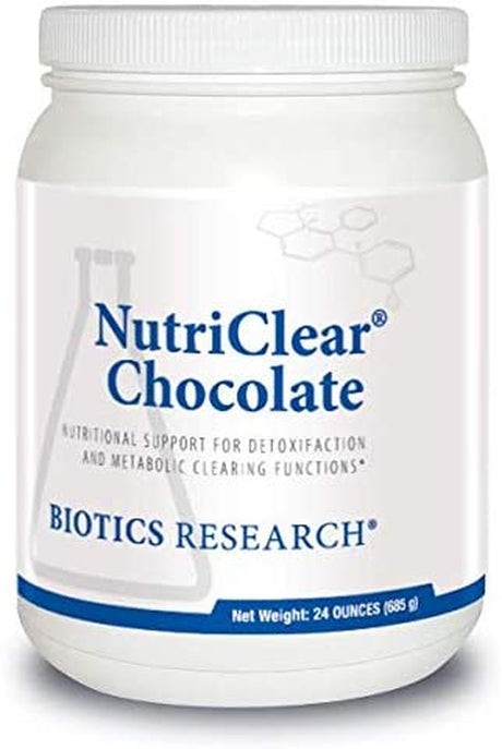 BIOTICS Research Nutriclear Chocolate –Chocolate Powder. Nutritional Support for Detoxification and Metabolic Clearing. Healthy Body Composition. 17 G Organic Pea Protein per Serving 24 Oz