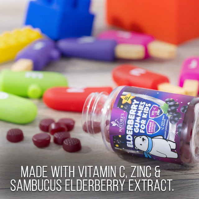 Elderberry Gummies for Kids with Vitamin C, Zinc & Sambucus Black Elderberry Extract - Daily Childrens Immune Support Vitamins Gummy Supplement, Non-Gmo, Vegan, Natural Berry Flavor - 60 Gummies